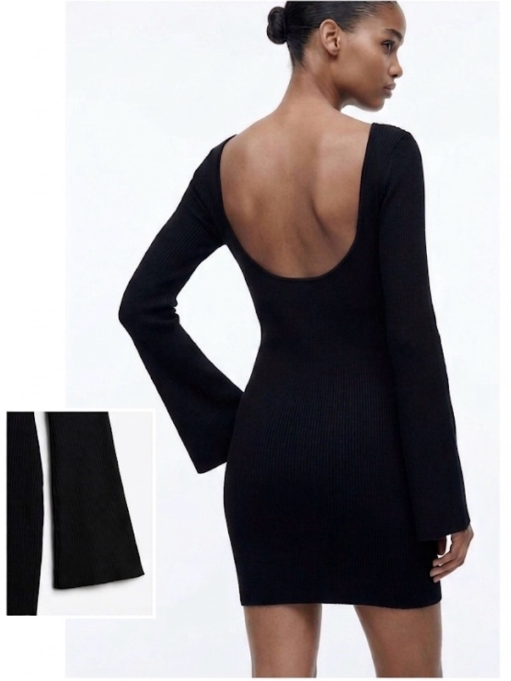 Black Bell-Sleeve Bodycon Dress